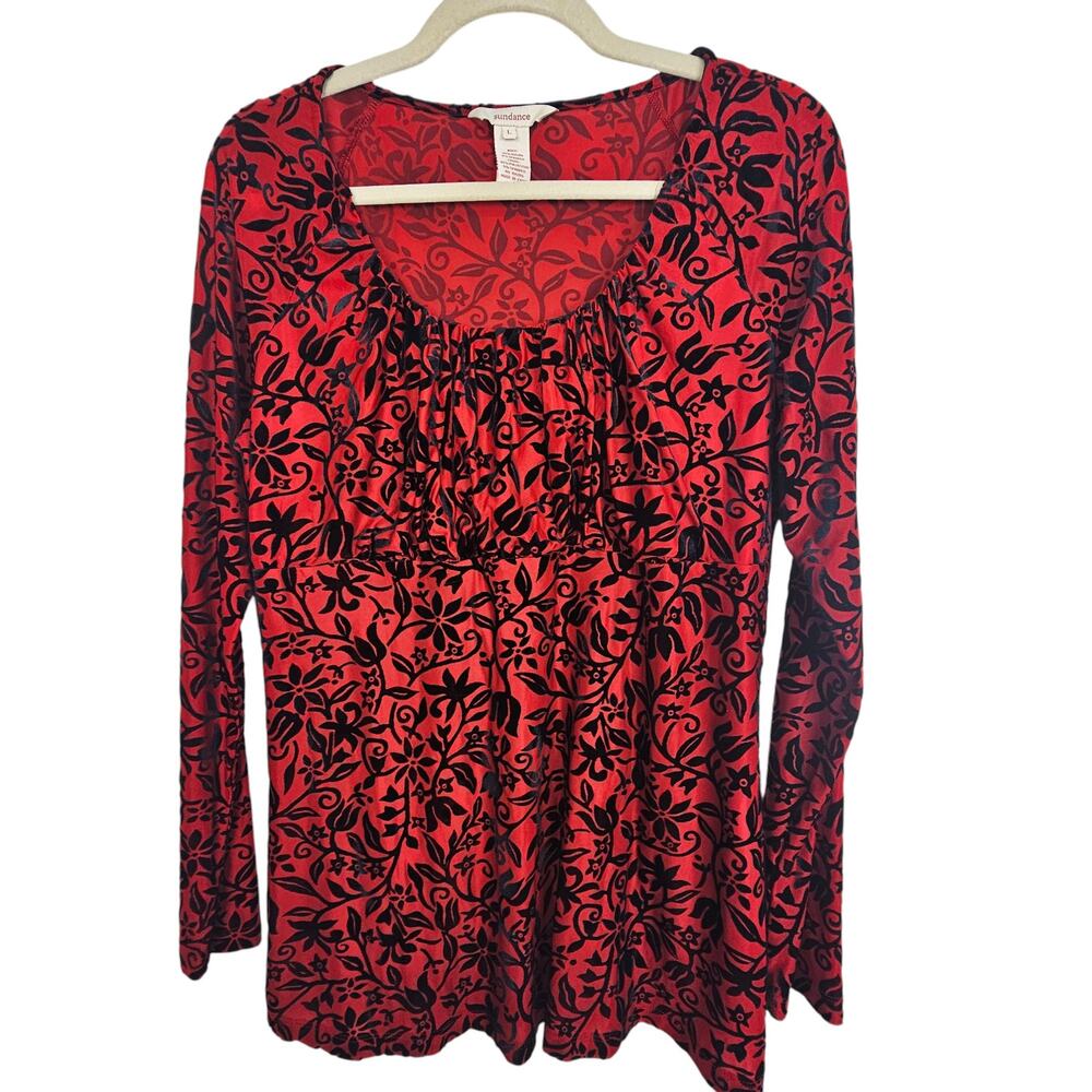 Sundance Womens Floral Velvet Burnout Top Size L Whimsigoth Witchy Dark Romantic